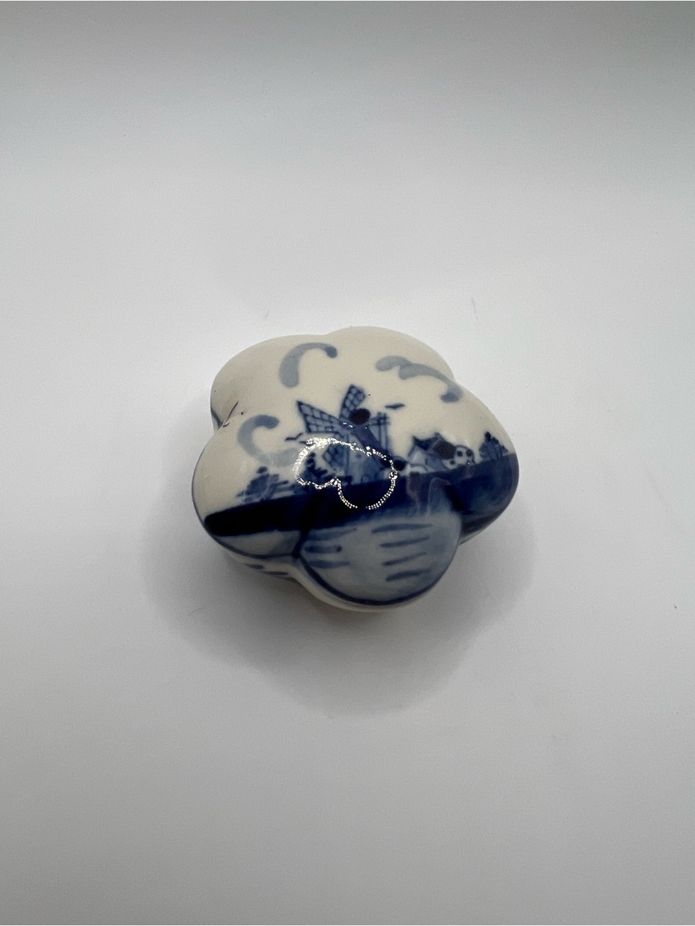 Blue & White Floral Ceramic Jewelry Trinket Box